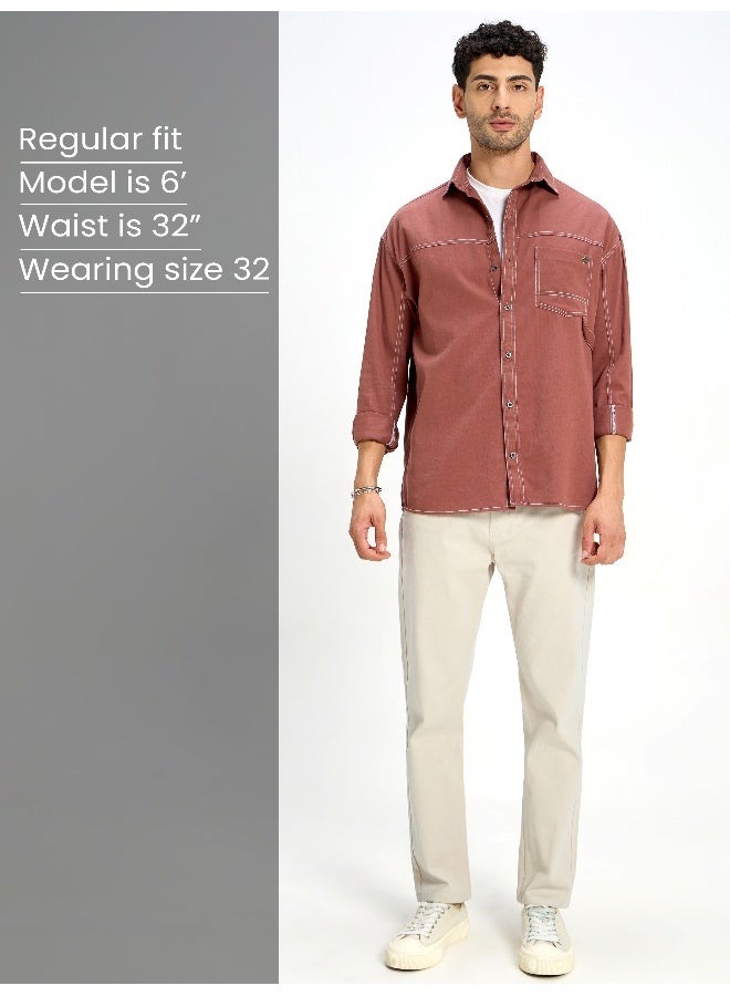 Beyoung BEYOUNG Casual Regular-fit Off White Chino Pants for Men  - Image 5