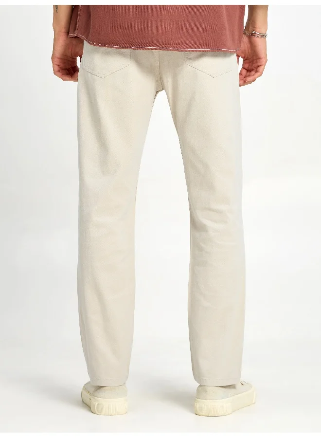 Beyoung BEYOUNG Casual Regular-fit Off White Chino Pants for Men