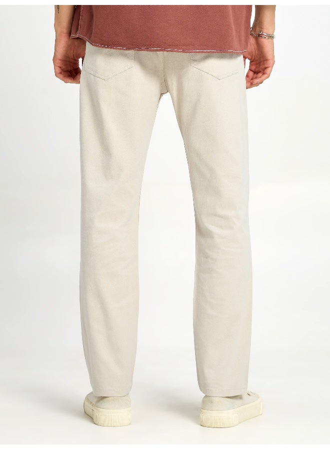 Beyoung BEYOUNG Casual Regular-fit Off White Chino Pants for Men  - Image 3