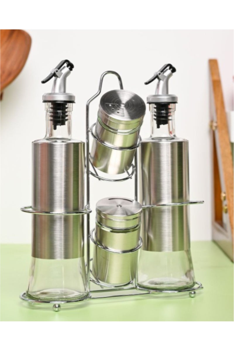THE ARTFUL BLEND Glass Oil & Vinegar Dispenser Set – 4-Piece Clear Set | 2 x 500ml Oil Bottles + 2 x 350ml Spice Jars | Airtight Salad Dressing & Seasoning Cruets for Kitchen Use - Image 3