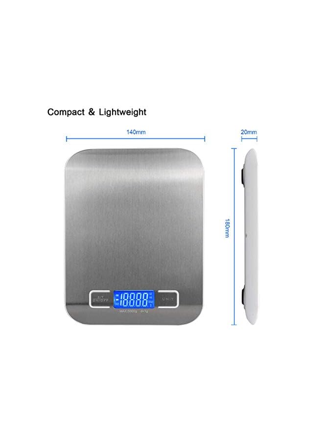 PROMASS ميزان مطبخ ميزان طعام 11 رطل/5 كجم شاشة LCD عالية الدقة من الفولاذ المقاوم للصدأ ميزان إلكتروني وظيفة تارا، إيقاف تشغيل تلقائي، حساس عالي الدقة - Image 5