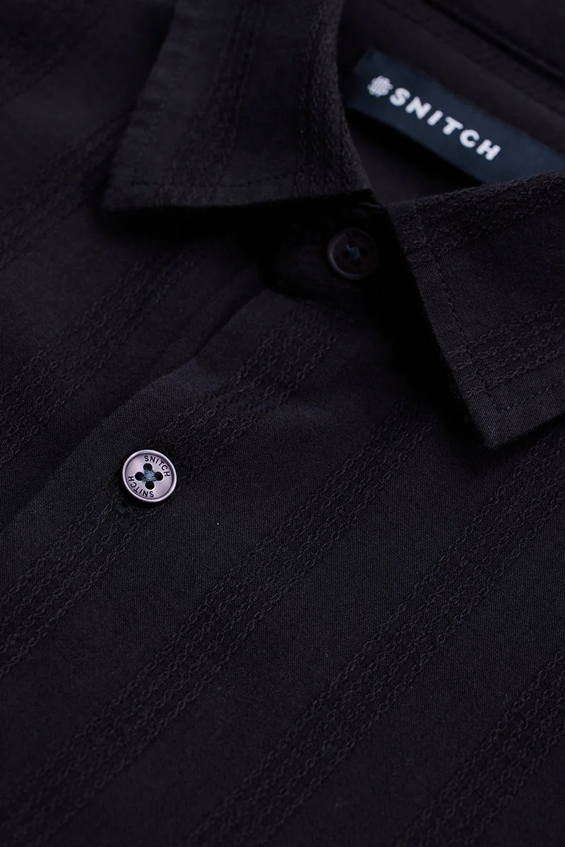 SNITCH Black Textured Long Sleeve Slim Fit Shirt