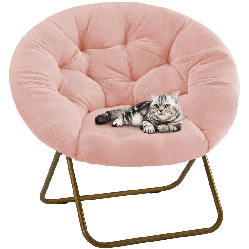 DUMOS Comfy Saucer Chair,Faux Fur Lounge Seasting XL Circle Chair for Bedroom, Dorm & Gaming, Foldable Fashion Accent Seat for Small Spaces, Folding Moon/Mushroom/Round Oversized Style,Hot Pink - Image 1