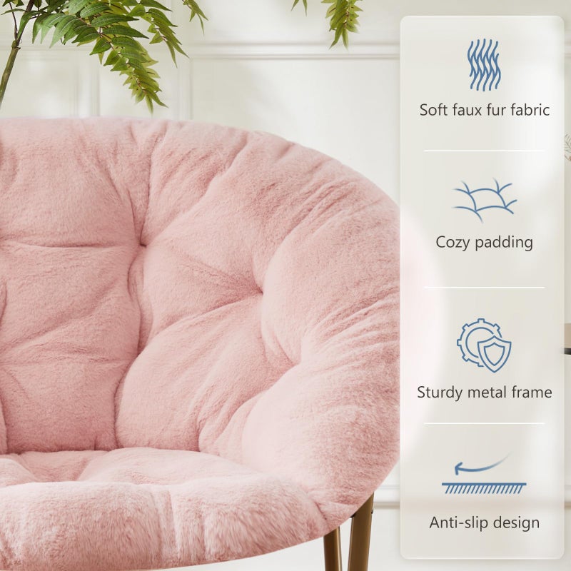 DUMOS Comfy Saucer Chair,Faux Fur Lounge Seasting XL Circle Chair for Bedroom, Dorm & Gaming, Foldable Fashion Accent Seat for Small Spaces, Folding Moon/Mushroom/Round Oversized Style,Hot Pink - Image 4