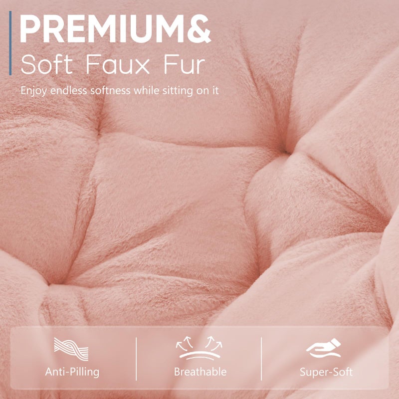 DUMOS Comfy Saucer Chair,Faux Fur Lounge Seasting XL Circle Chair for Bedroom, Dorm & Gaming, Foldable Fashion Accent Seat for Small Spaces, Folding Moon/Mushroom/Round Oversized Style,Hot Pink - Image 3