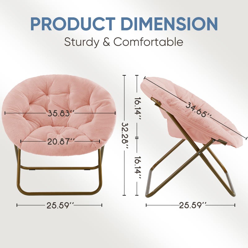DUMOS Comfy Saucer Chair,Faux Fur Lounge Seasting XL Circle Chair for Bedroom, Dorm & Gaming, Foldable Fashion Accent Seat for Small Spaces, Folding Moon/Mushroom/Round Oversized Style,Hot Pink - Image 5