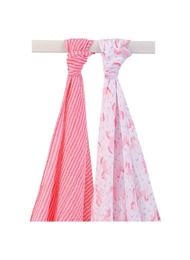 hudson baby Muslin Swaddle Blanket 2 Piece Unicorn  - Image 1