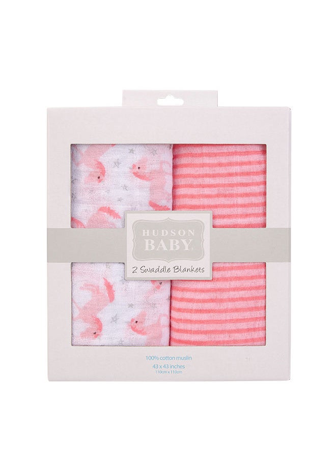 hudson baby Muslin Swaddle Blanket 2 Piece Unicorn  - Image 2