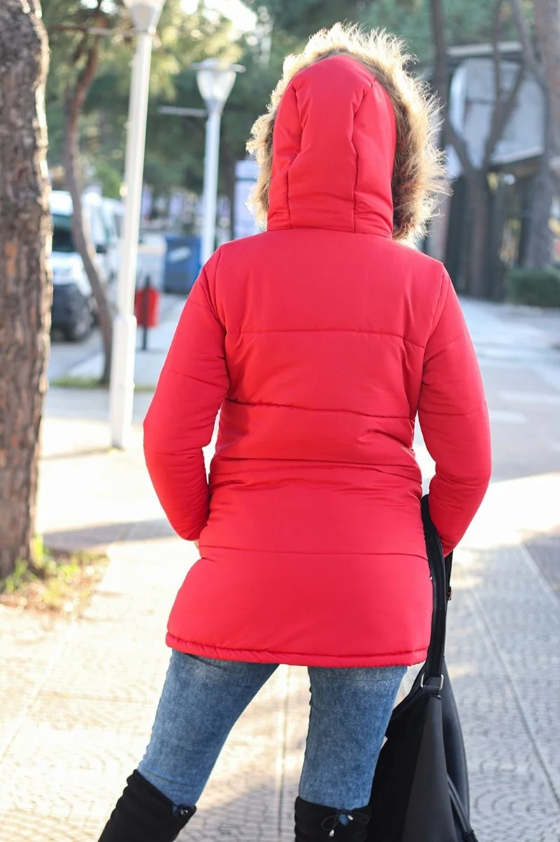 باربورا Winter Fur Collar Puffer Women's Coat 7112RED4