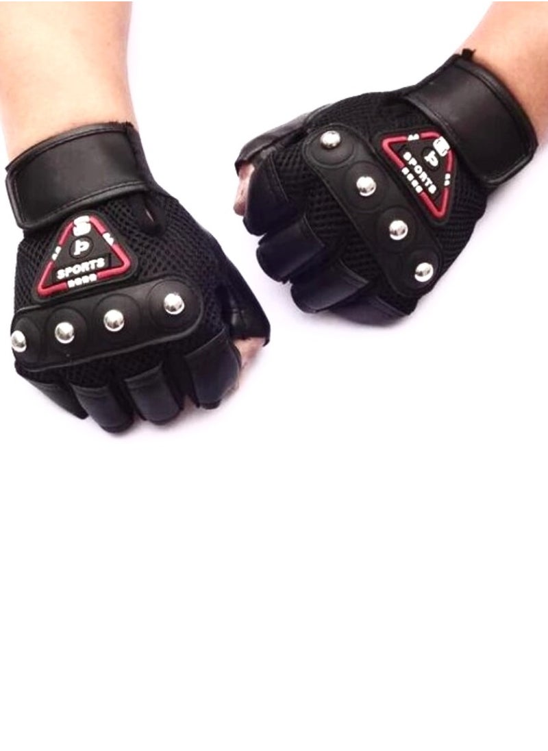 Generic Leather Half Fingers Gloves For Sports activities And Motorcycle - Black color  - Image 1