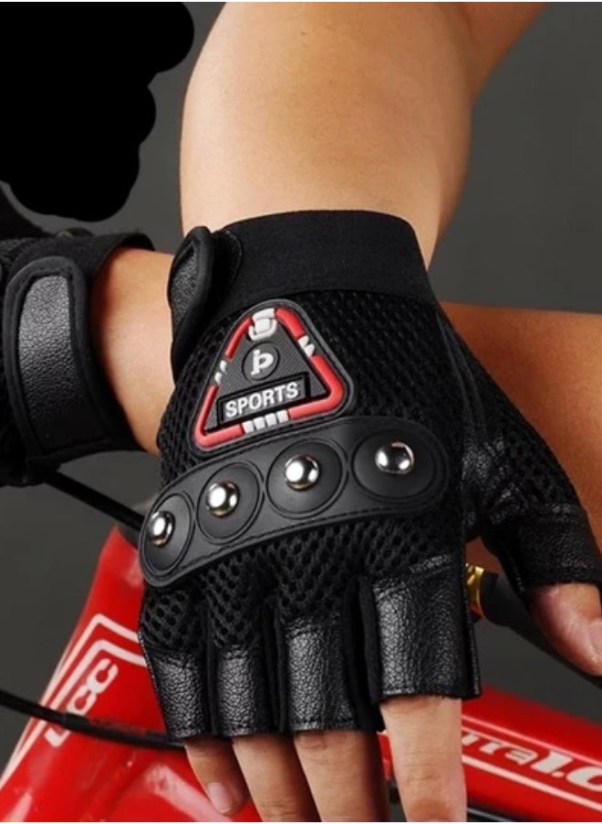 Generic Leather Half Fingers Gloves For Sports activities And Motorcycle - Black color  - Image 2