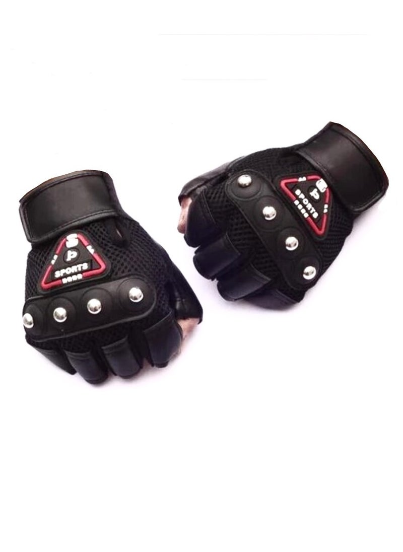 Generic Leather Half Fingers Gloves For Sports activities And Motorcycle - Black color  - Image 3