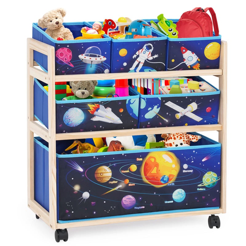 Jomifin Kids Storage Organizer with Wheels Utility Rolling Cart with Large Storage Capacity for Bedroom Toy Room Playroom Hold Toys Books Blankets Blue - Image 2