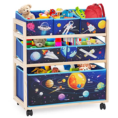 Jomifin Kids Storage Organizer with Wheels Utility Rolling Cart with Large Storage Capacity for Bedroom Toy Room Playroom Hold Toys Books Blankets Blue - Image 1