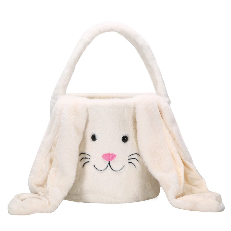 E-FirstFeeling Plush Easter Bunny Basket,Soft Bunny Easter Bucket for Egg Hunt and Candy,Easter Decorations Party Favors Gifts Storage (Plush-White) - Image 1