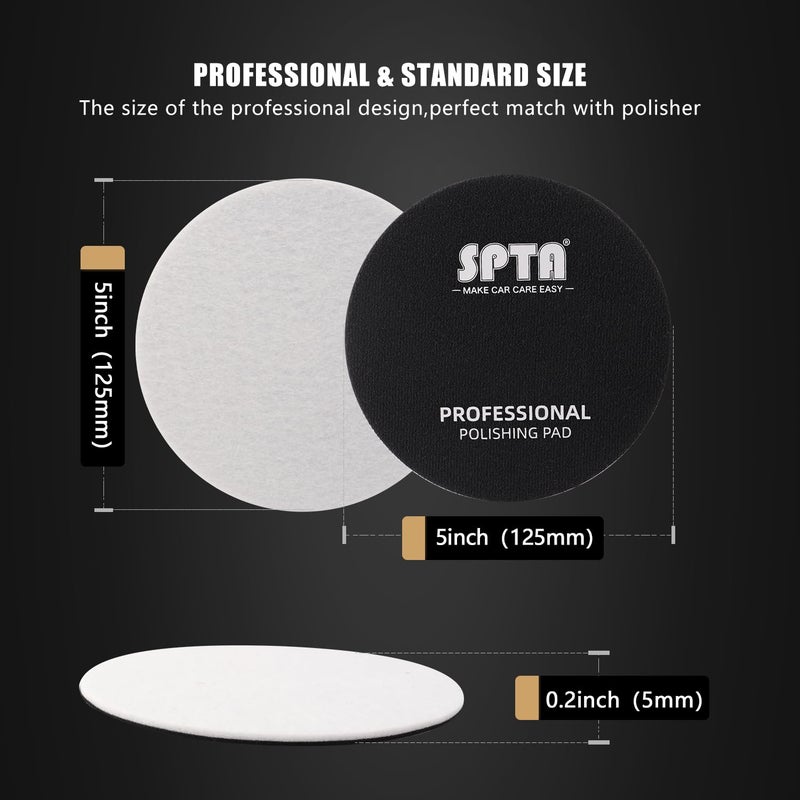 SPTA Glass Polishing Pad, SPTA 5 Pcs 5''(125mm) Car Glass Polishing Discs Microfiber Polishing Buffing Pad, Scratch Removal Kit for Correct Damaged Window Cleaning, Removing Stubborn Waterspots - Image 2