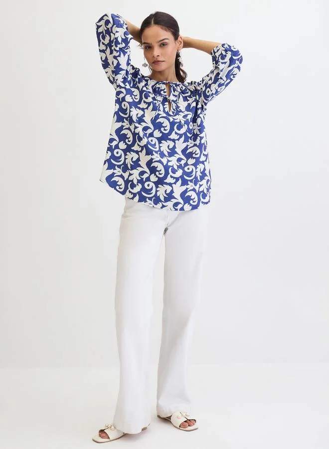Femmella  Femmella Blue All Over Print Relaxed Fit Top for Women | Best Price UAE
