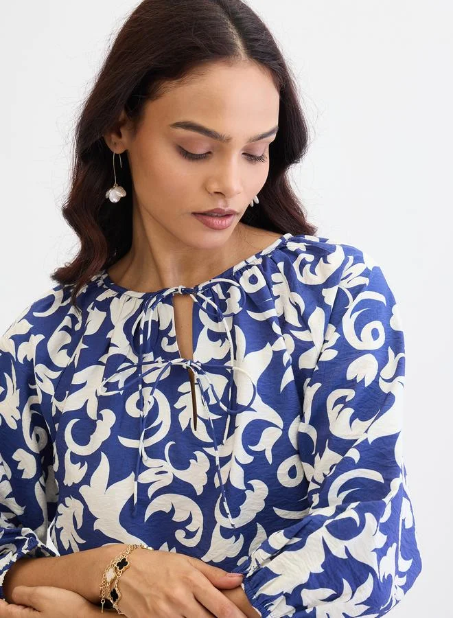 Femmella  Femmella Blue All Over Print Relaxed Fit Top for Women | Best Price UAE