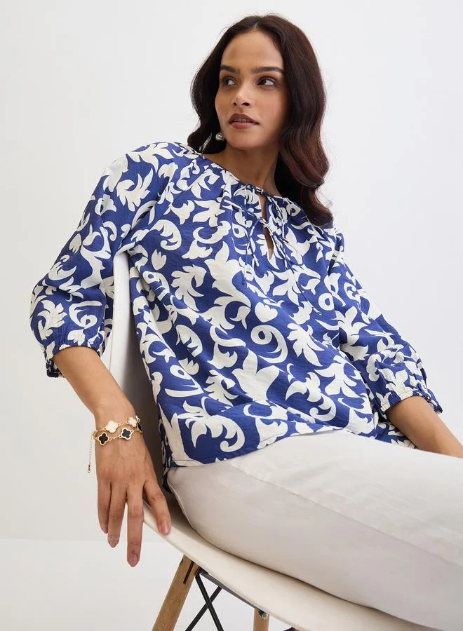 Femmella  Femmella Blue All Over Print Relaxed Fit Top for Women | Best Price UAE