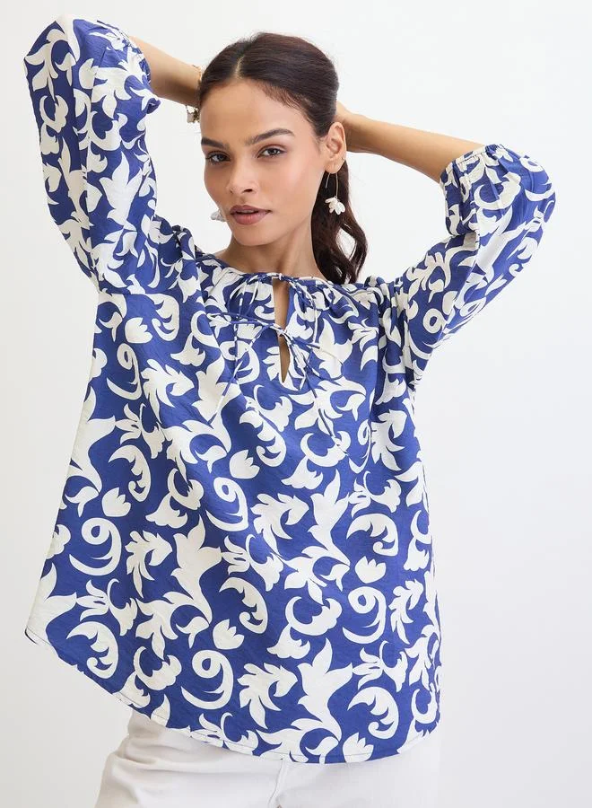 Femmella  Femmella Blue All Over Print Relaxed Fit Top for Women | Best Price UAE