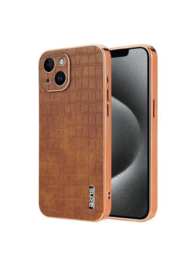 The Bros Case For iPhone 14 Plus Electroplated Frame Crocodile Texture Full Coverage Phone Case