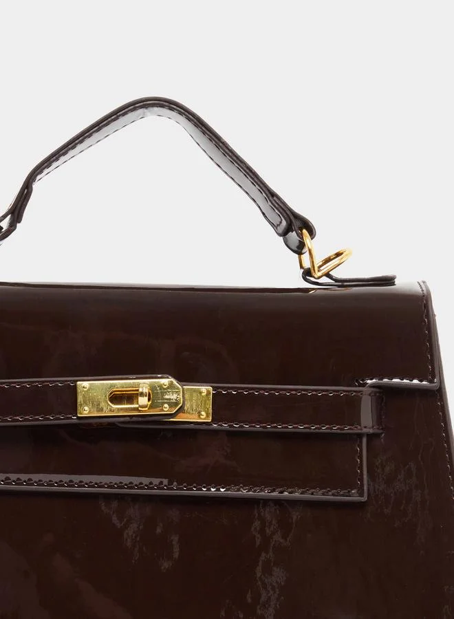 Styli Styli Coffee Brown Patent Handbag