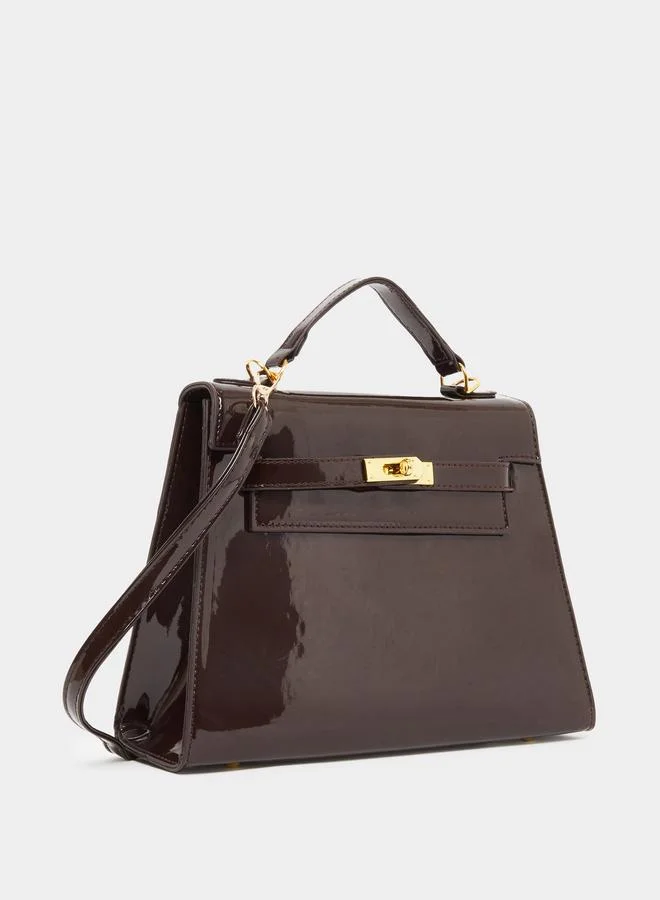 Styli Styli Coffee Brown Patent Handbag