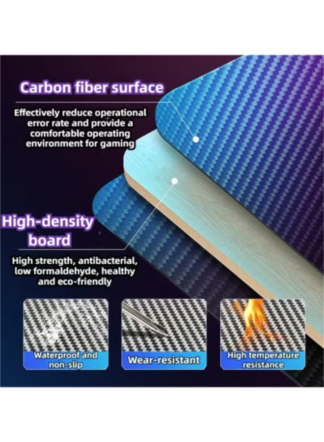 RGB carbon fiber ambient light, Internet cafe home office computer table game table e-sports table  Z-Shaped Computer Desk with Steel Frame, Headphone Hook, Adjustable Feet | Carbon Fiber Texture Surface, Sweat & Waterproof | for Gaming, Home Office - Image 4
