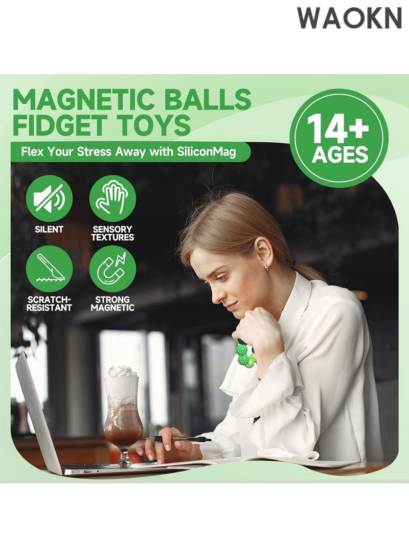 WAOKN Magnetic Balls Fidget Toys for Adults&Teens, 4pcs Large Sensory Attraction Stress Balls with Silicone Shell to Calm Restless Hands Anxious Mind, Office Desk Magnet Balls Toys for Anxiety Relief（Green） - Image 5