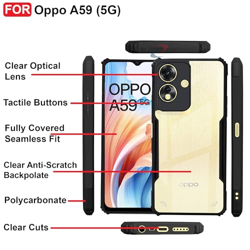 CEDO Backcover for Oppo A59 (5G) | Camera Protection Shockproof Bumper-Edge | Acrylic Crystal Clear 360 Degree Protection TPU+PC | Transparent Eagle Back Case Cover (Black) - Image 5