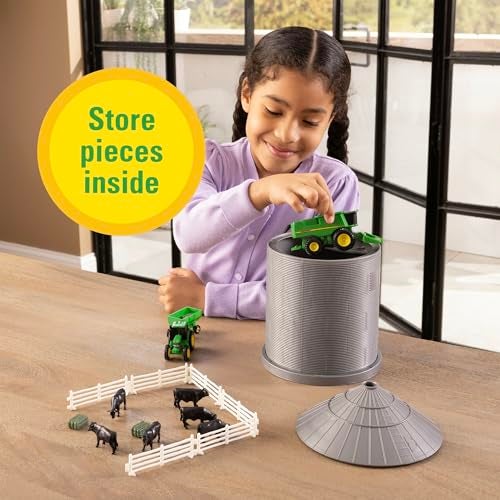 TOMY John Deere Farm Playset with Grain Bin 164 Scale Includes Grain Bin John Deere Tractor Toys Skid Steer Farm Animal Toys and Fencing Ages 3 Years and Up - Image 5