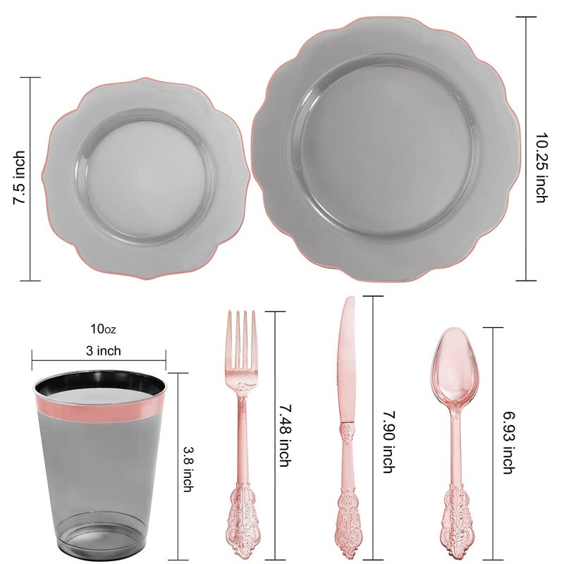 BUCLA 30 Guest Clear Black Plastic Plates With Rose Gold Silverware & Disposable Cups - Rose Gold Rim Plastic Dinnerware Ideal for Party & New Year - Image 3