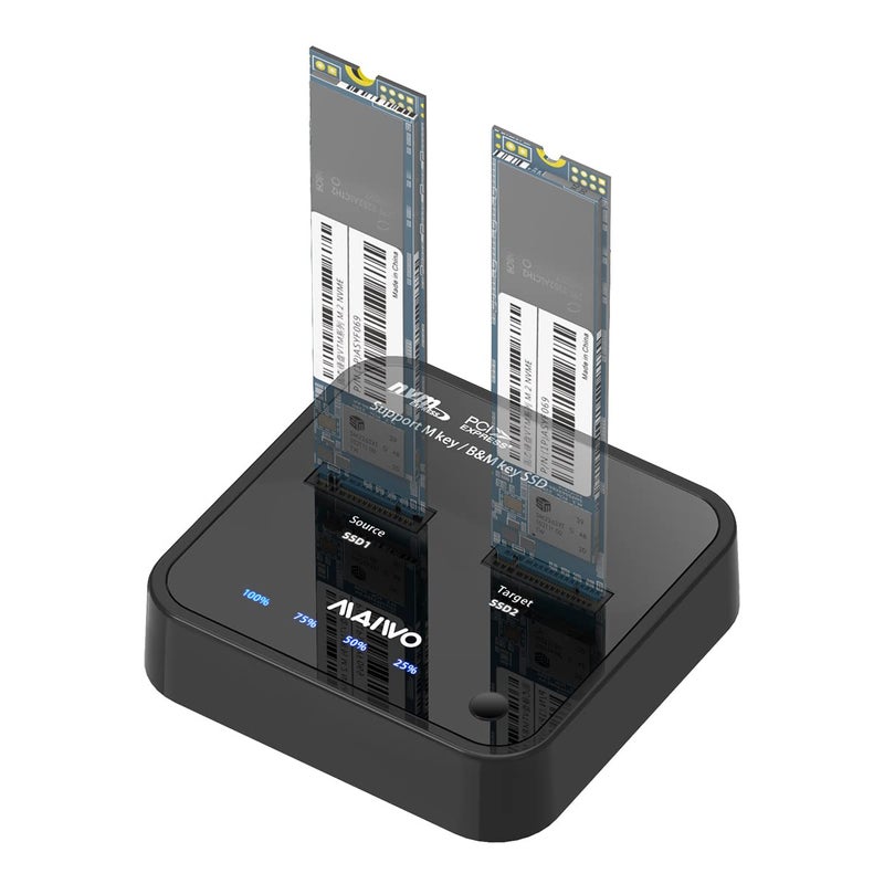 محطة إرساء MAIWO K3016P DualBay M2 NVMe USBC 31 Gen2 10Gbps أداة النسخ الاحتياطي بنقرة واحدة بدون أدوات لحاوية SSD متوافقة مع 22422260228022110 PCIe NVMe SSDs مع WindowsMacLinux