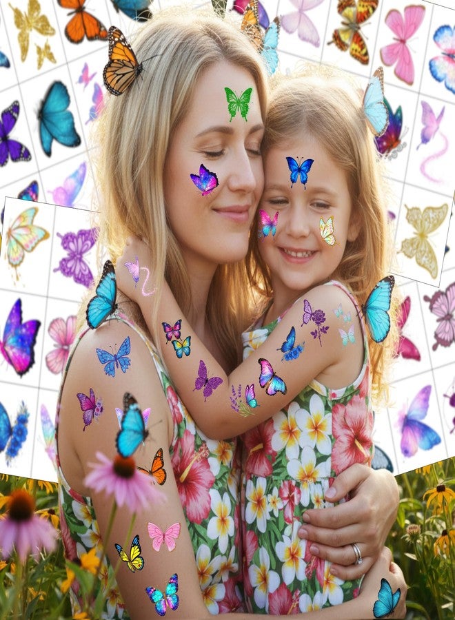 Backtopeia Glitter Butterfly Temporary Tattoos | Butterfly Themed Birthday Party Decorations Party Favors Supplies Accessories Stickers Gift Idea For Kids Boy Girl Teen Adult 60Pcs 4 Sheets Pre-cut - Image 3