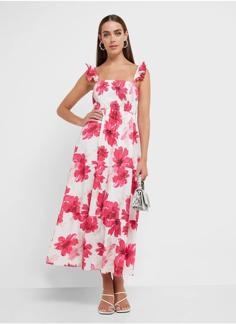 Ginger Ruffle Sleeves Smocked Floral Maxi Dress