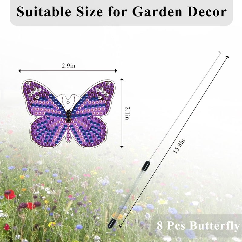 Vcekract 8 Pcs Butterfly Diamond Painting Swaying in The Wind, Diamond Art Kits for Adults, High Flexibility Iron Stakes Garden Decor, Diamond Painting Art Crafts for Beginners - Image 5