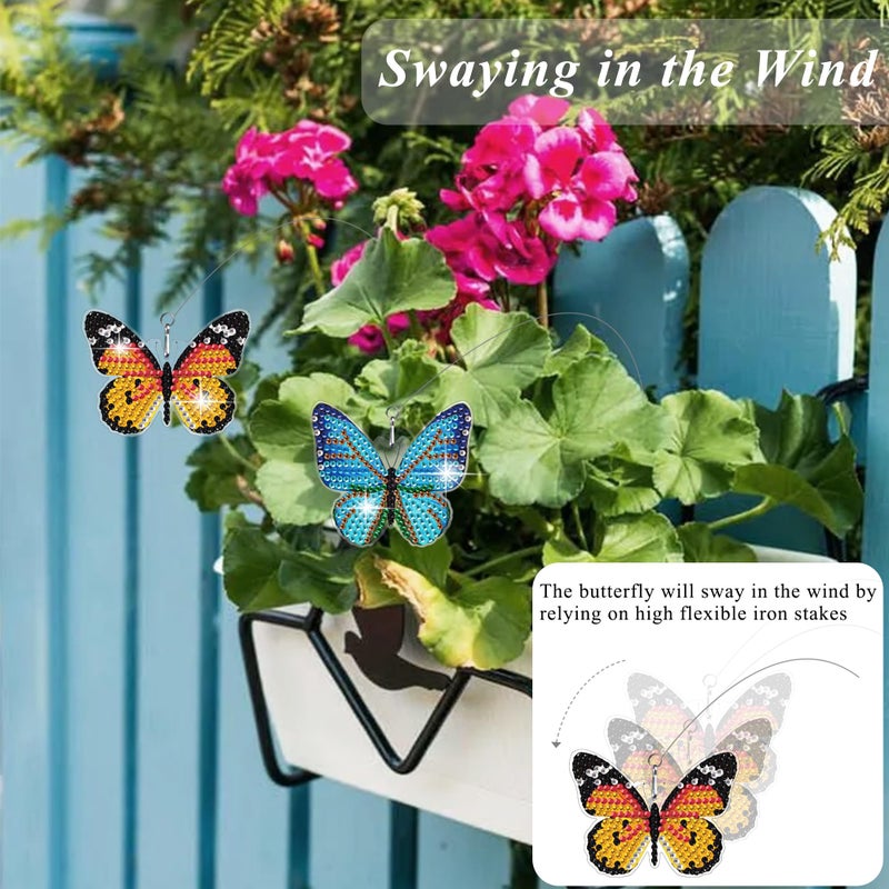 Vcekract 8 Pcs Butterfly Diamond Painting Swaying in The Wind, Diamond Art Kits for Adults, High Flexibility Iron Stakes Garden Decor, Diamond Painting Art Crafts for Beginners - Image 2