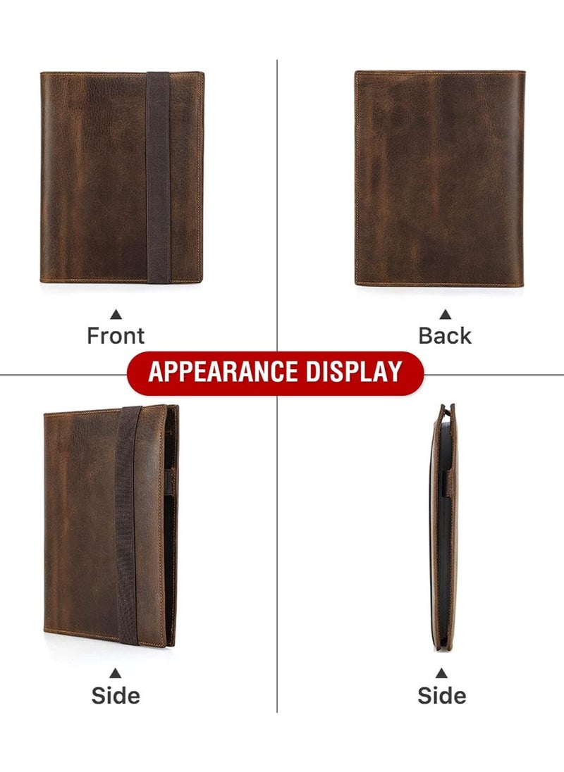 Conference Folder Executive Business Padfolio for Men Women Leather Handmade Vintage Design Multi-Functional Business Portfolio Organizer for Cards iPad Mini Pen A5 Size Document 8.3 Inch