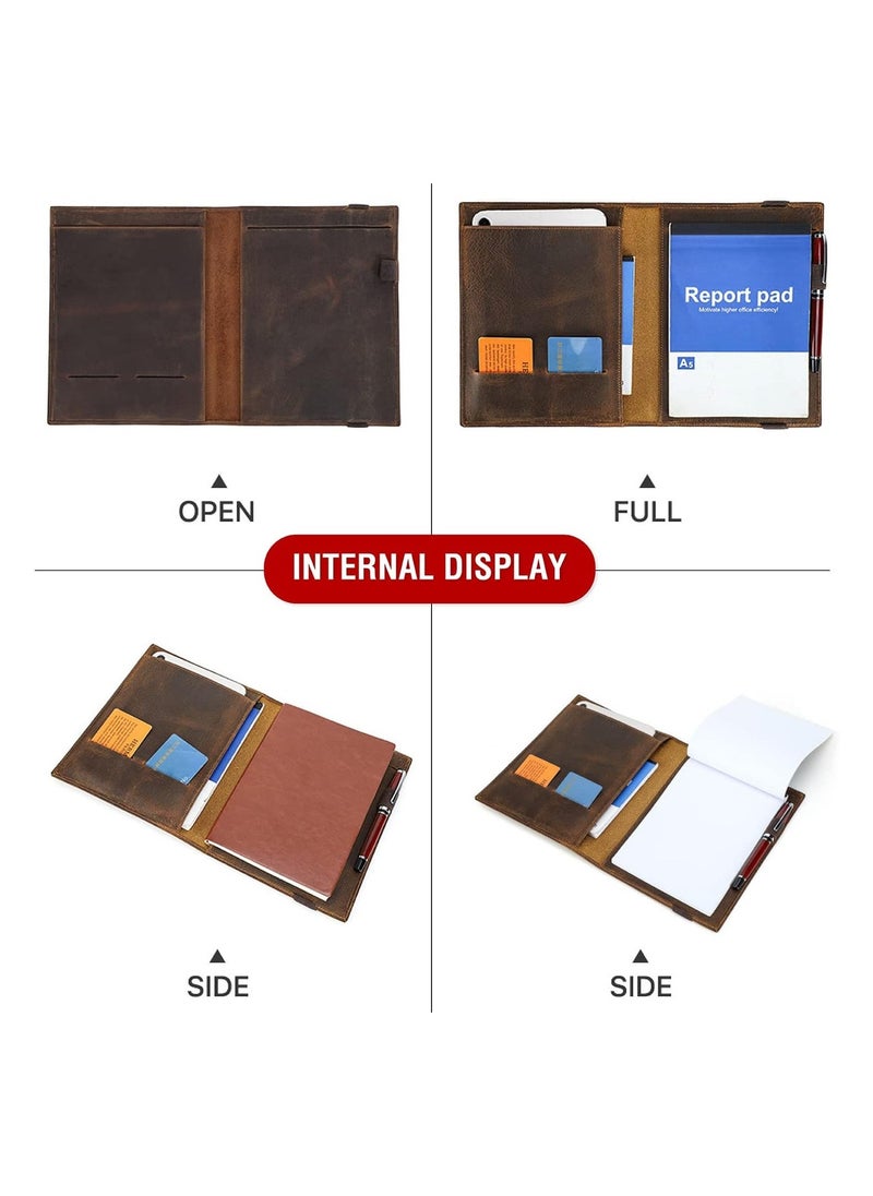 Conference Folder Executive Business Padfolio for Men Women Leather Handmade Vintage Design Multi-Functional Business Portfolio Organizer for Cards iPad Mini Pen A5 Size Document 8.3 Inch