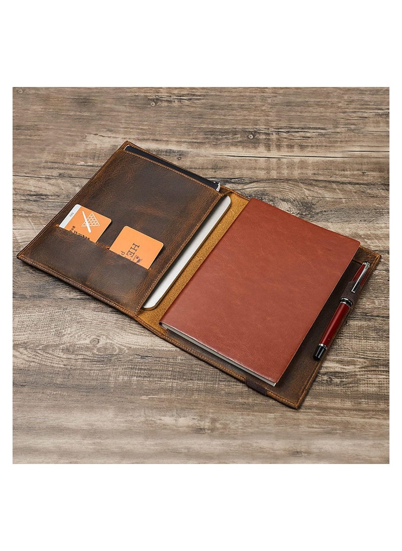 Conference Folder Executive Business Padfolio for Men Women Leather Handmade Vintage Design Multi-Functional Business Portfolio Organizer for Cards iPad Mini Pen A5 Size Document 8.3 Inch