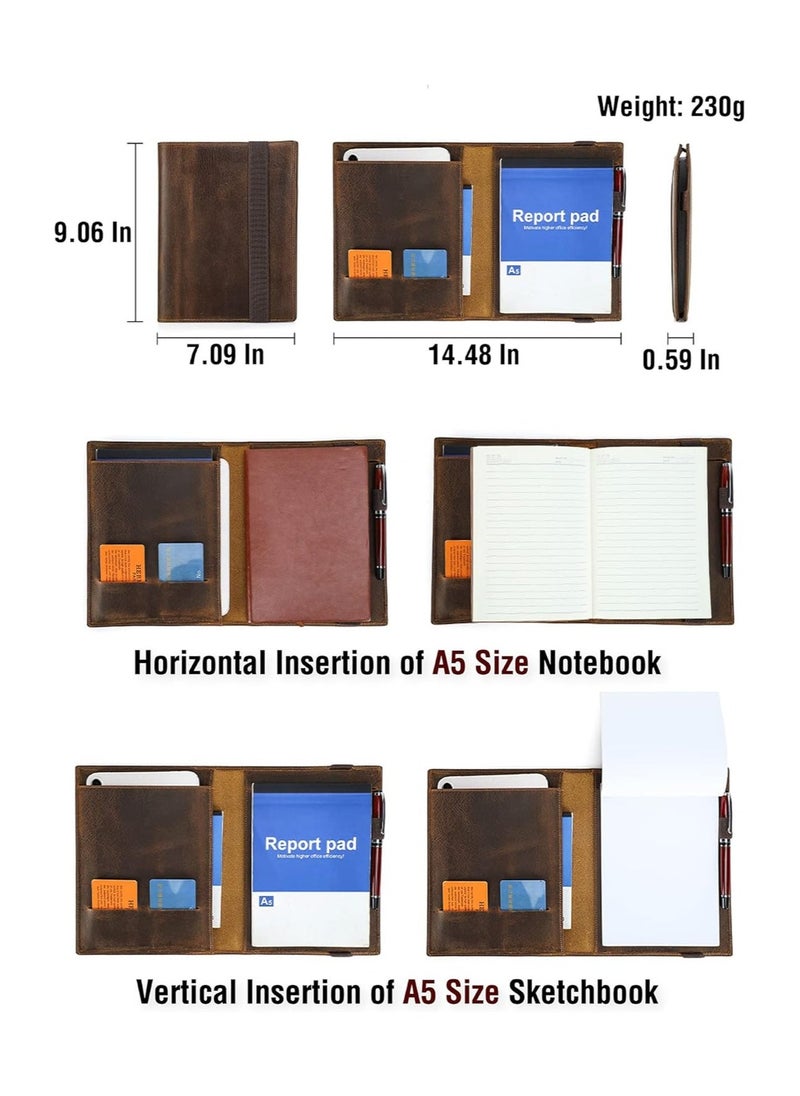 Conference Folder Executive Business Padfolio for Men Women Leather Handmade Vintage Design Multi-Functional Business Portfolio Organizer for Cards iPad Mini Pen A5 Size Document 8.3 Inch
