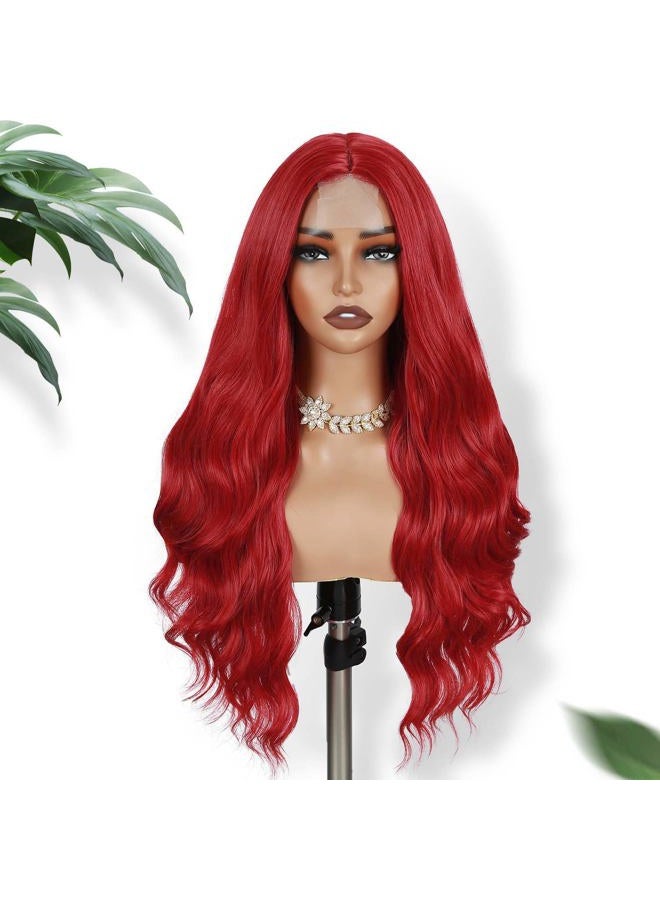 Fancy Hair Long Red Wavy Wigs for Women Curly Middle Part Red Wig Natural Looking Synthetic Heat Resistant Fiber Wigs Hair for Daily Party Use Cosplay Ariel Halloween - Image 3