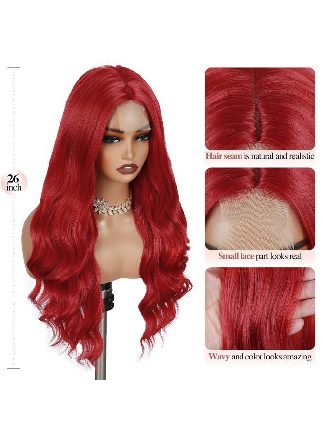 Fancy Hair Long Red Wavy Wigs for Women Curly Middle Part Red Wig Natural Looking Synthetic Heat Resistant Fiber Wigs Hair for Daily Party Use Cosplay Ariel Halloween - Image 2