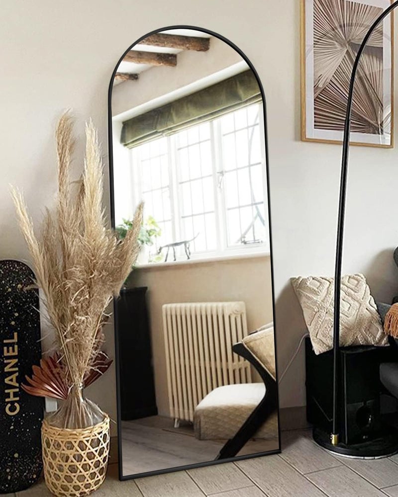 ITSRG Floor Mirror, Full Length Mirror with Stand, Arched Wall Mirror Full Length, Black Floor Mirror Freestanding, Wall Mounted for Bedroom, Black - Image 2