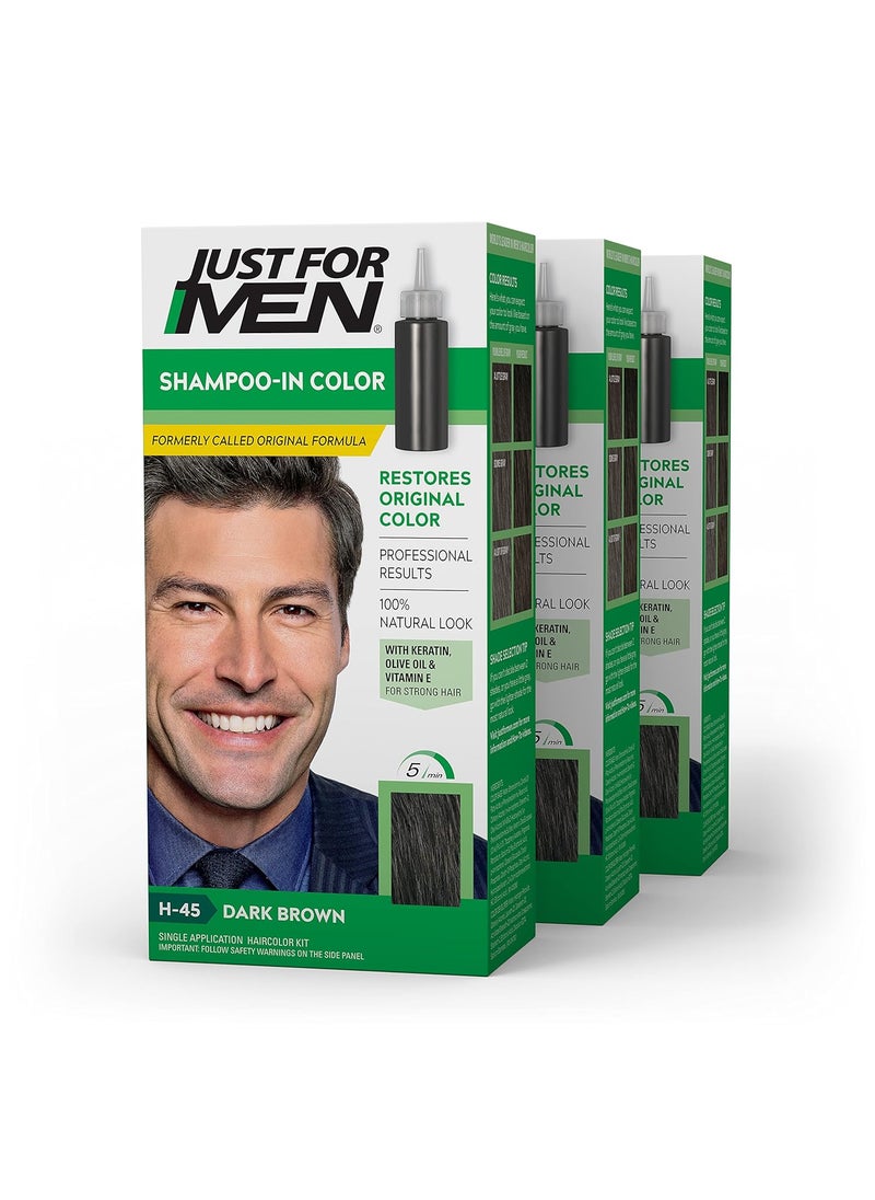 Just For Men Just For Men ShampooIn Color Formerly Original Formula Mens Hair Color with Keratin and Vitamin E for Stronger Hair  Dark Brown H45 Pack of 3 