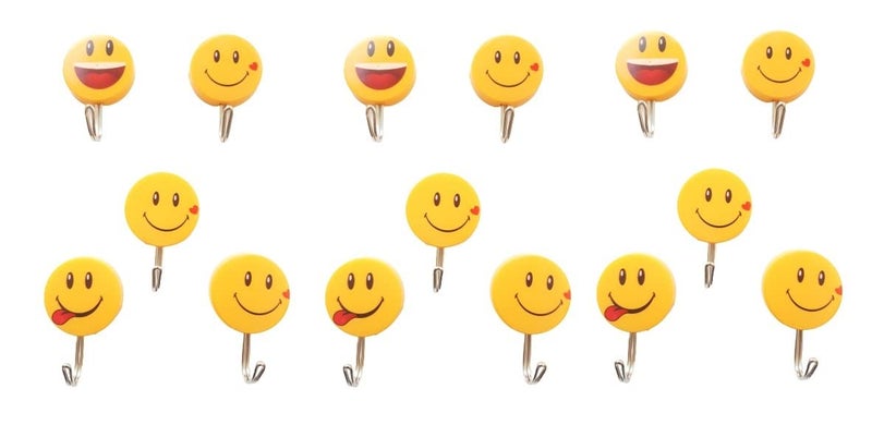 advancedestore Plastic Self Adhesive Smiley Face Wall Hooks, 2 kg Load Capacity (Pack of 15) - Image 4