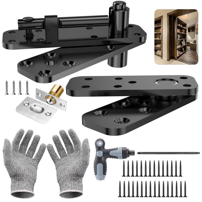 KIMSOFUNNY Hidden Door Hinge Pivot Hinge, 570LBS Load-Bearing Heavy Duty Pivot Door Hardware for Hidden Door Bookcase, Hinge Kit 360Â° Rotation Invisible Door Hinges for Secret Door (Black) - Image 1