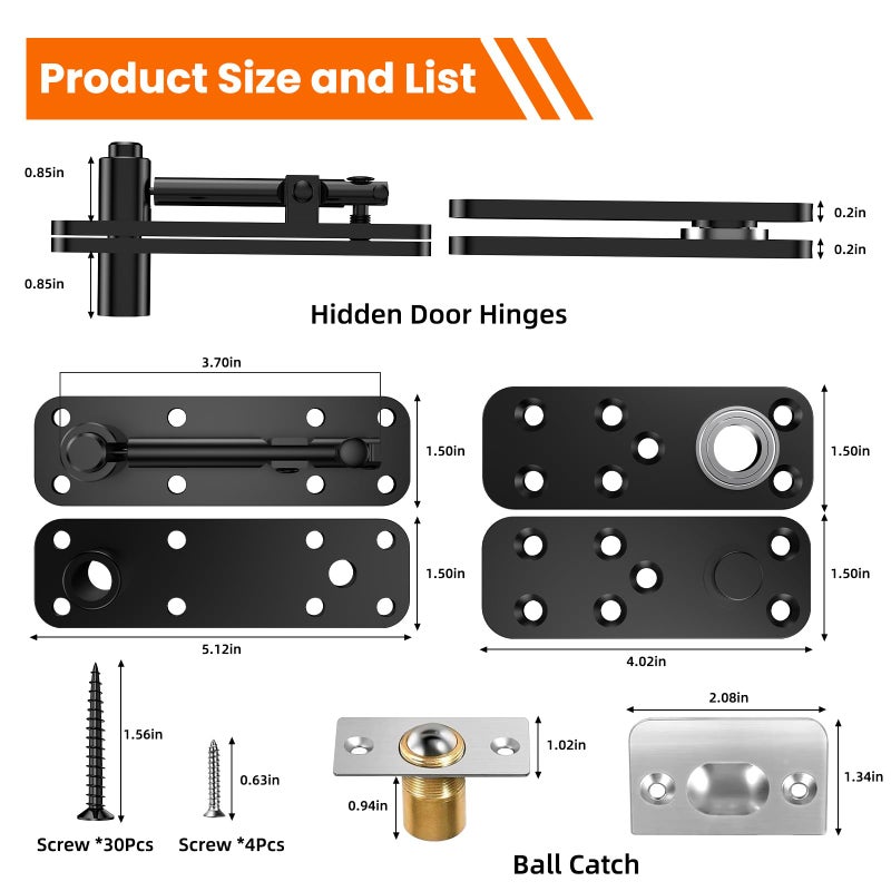 KIMSOFUNNY Hidden Door Hinge Pivot Hinge, 570LBS Load-Bearing Heavy Duty Pivot Door Hardware for Hidden Door Bookcase, Hinge Kit 360Â° Rotation Invisible Door Hinges for Secret Door (Black) - Image 3