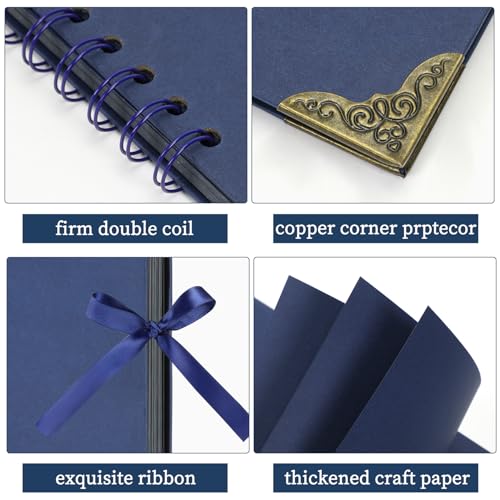 LOYAL BOOK Scrapbook (8 x 8 inch) Scrapbook Album 60 Pages Ideal for Your DIY Scrapbooking Albums Wedding and Anniversary Family Photo Album (dark blue) - Image 3
