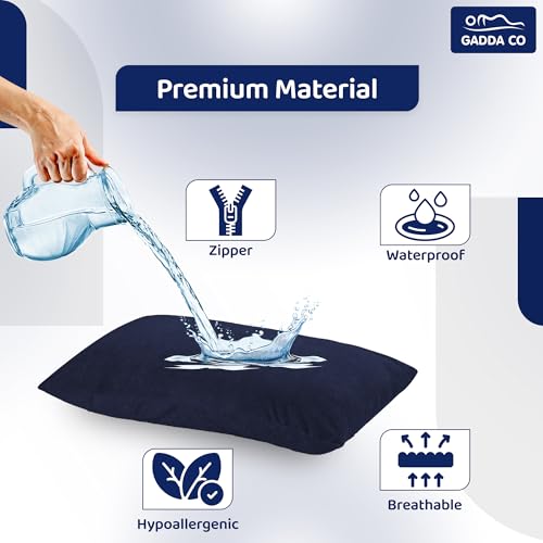GADDA CO Ultra Soft Waterproof Pillow Protector Covers Pack of 6 with Zipper Closure, Terry Cotton Feel, Dust Mite & Bed Bug Protection, Water Spill Resistant, Standard Size 18 x 28 Inches, Dark Blue - Image 2